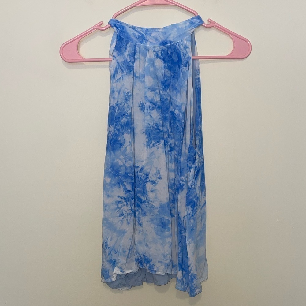 The Impeccable Pig Blue and White Tie Dye Tank with Bow Tie XS